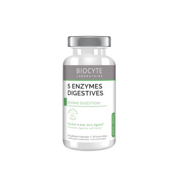 5 enzymes digestives Biocyte - 60 g&eacute;lules micro-encapsul&eacute;s
