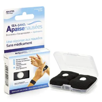 Bracelets apaise naus&eacute;es adulte Sea-Band - boite de 2 bracelets noirs