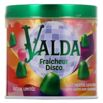 Gommes Fra&icirc;cheur disco &eacute;dition limit&eacute;e menthe eucalyptus sans sucre Valda - pot de 160g