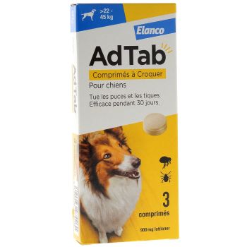 AdTab 900 mg chien 22-45kg Elanco - bo&icirc;te de 3 comprim&eacute;s &agrave; croquer