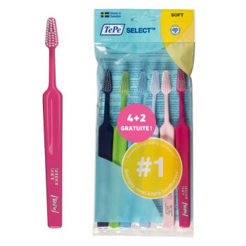 Pack brosses &agrave; dents souples Select TePe - lot de 6 brosses &agrave; dents