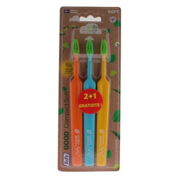 Brosse &agrave; dents Good compact soft TePe - pack de 2 brosses &agrave; dents + 1 gratuite