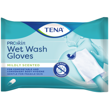 Gants de toilette pr&eacute;-impr&eacute;gn&eacute;s Wet Wash Glove Tena - paquet de 8 gants