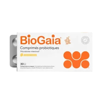 Probiotiques microbiote intestinal ar&ocirc;me citron BioGaia - boite de 30 comprim&eacute;s &agrave; croquer