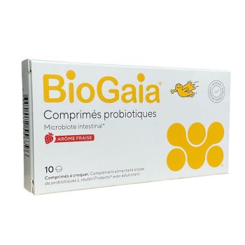 Microbiote intestinal ar&ocirc;me fraise BioGaia - 10 comprim&eacute;s &agrave; croquer