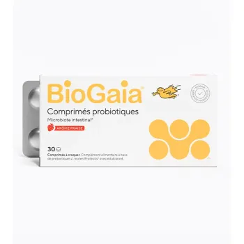 Microbiote intestinal ar&ocirc;me fraise BioGaia - boite de 30 comprim&eacute;s &agrave; croquer