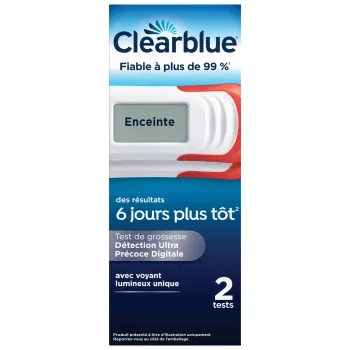 Test de grossesse digital d&eacute;tection ultra pr&eacute;coce Clearblue - boite de 2 tests