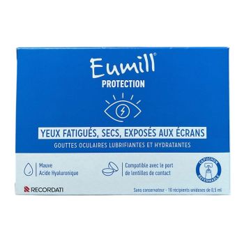 Protection gouttes yeux fatigu&eacute;s, secs, expos&eacute;s aux &eacute;crans Eumill - bo&icirc;te de 10 unidoses de 0,5ml