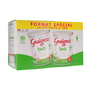 Lait de croissance bio de 10 mois &agrave; 3 ans Guigoz - lot de 2 bo&icirc;tes de 800g