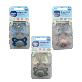 Sucettes anatomiques silicone Original nuit 2-6 mois MAM - lot de 2 sucettes