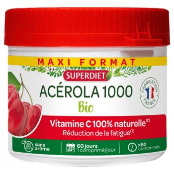 Acerola 1000 bio Super Diet - pot de 60 comprim&eacute;s s&eacute;cables