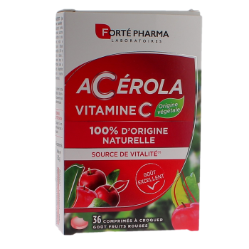 Ac&eacute;rola vitamine C go&ucirc;t fruits rouges Fort&eacute; Pharma - boite de 36 comprim&eacute;s &agrave; croquer