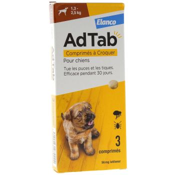 AdTab 56 mg chien 1,3-2,5 kg Elanco - boite de 3 comprim&eacute;s &agrave; croquer