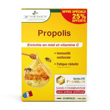 Propolis ampoules fatigue & d&eacute;fenses naturelle Les 3 Chenes - 20 ampoules de 10ml