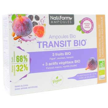 Ampoules transit aux 3 fruits bio Nat&Form - bo&icirc;te de 20 ampoule de 10 ml