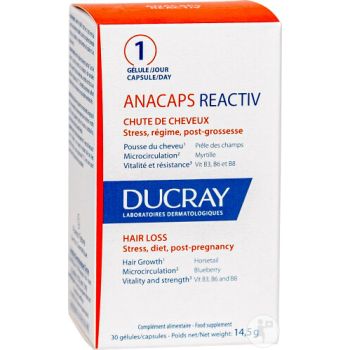 Anacaps reactiv cheveux et ongles Ducray - pot de 30 g&eacute;lules