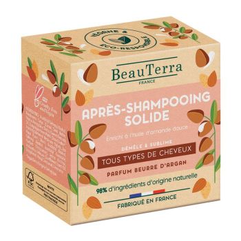Apr&egrave;s-shampooing solide tous types de cheveux Beauterra - shampoing de 50g