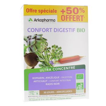 Arkofluides Confort Digestif bio Arkopharma - bo&icirc;te de 20 ampoules + 10 offertes