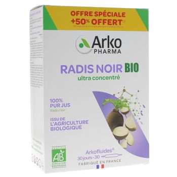 Arkofluides Radis noir bio Arkopharma - bo&icirc;te de 20 ampoules + 10 offertes
