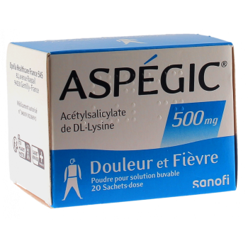 Aspegic 500mg poudre pour solution buvable en sachet-dose - bo&icirc;te de 20 sachets