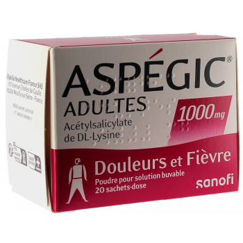 Aspegic D&egrave;s 15 ans; Adultes 1000mg poudre pour solution buvable en sachet-dose - bo&icirc;te de 20 sachets