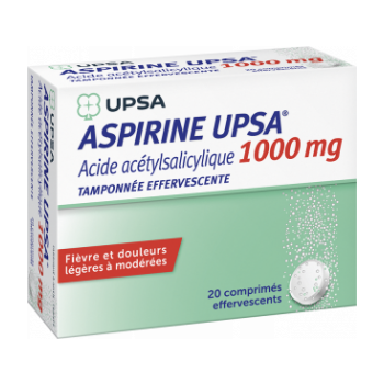 Aspirine UPSA tamponn&eacute;e effervescente 1000mg comprim&eacute; effervescent - bo&icirc;te de 20 comprim&eacute;s