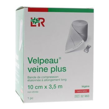 Bande de compression veine plus l&eacute;g&egrave;re sans latex Velpeau - 1 bande de 10cm x 3,5m