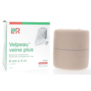 Bande de compression veine plus l&eacute;g&egrave;re sans latex Velpeau - 1 bande de 8cmx4m