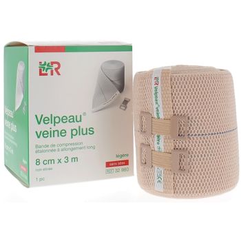 Bande de compression veine plus l&eacute;g&egrave;re sans latex Velpeau - 1 bande de 8cmx3m