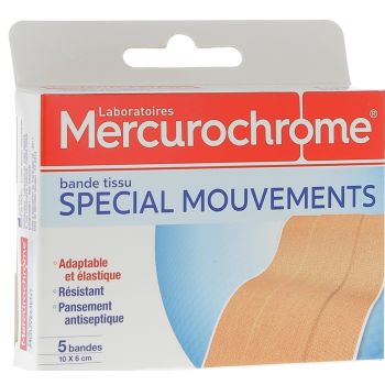 Bande tissu sp&eacute;cial mouvements Mercurochrome - Boite de 5 bandes