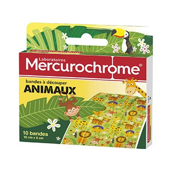 Bandes &agrave; d&eacute;couper animaux Mercurochrome - boite de 10 bandes de 10cm x 6cm