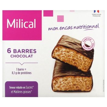 Barre hyperprot&eacute;in&eacute;e saveur chocolat Milical - boite de 6 barres