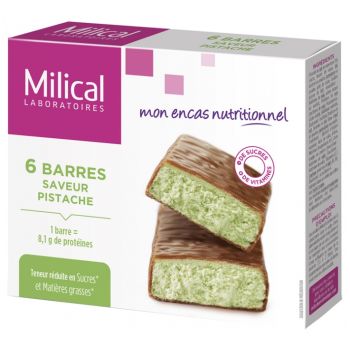 Barre hyperprot&eacute;in&eacute;e saveur pistache Milical - boite de 6 barres