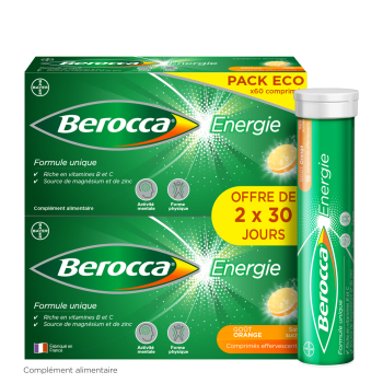 Berocca Energie Orange Vitamine B et C, magn&eacute;sium et Zinc 60 comprim&eacute;s effervescents