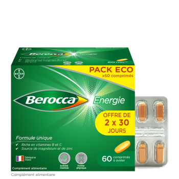 Berocca Energie  Vitamine B et C, magn&eacute;sium et Zinc 60 comprim&eacute;s pellicules
