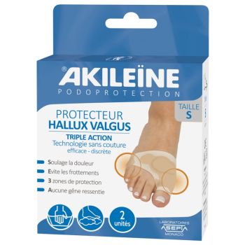 Podoprotection Protecteur Hallux Valgus triple action taille S Akile&iuml;ne - bo&icirc;te de 2 unit&eacute;s