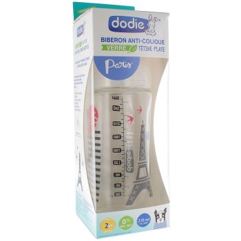 Biberon Anti-colique en verre Paris D&eacute;bit 2 - 0-6 mois Dodie - biberon de 270 ml
