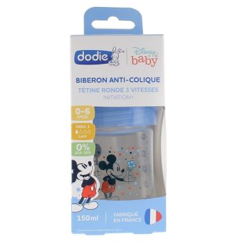 Biberon anti-colique Disney Baby Mickey 3 vitesses d&eacute;bit 1 0-6 mois Dodie - biberon de 150ml