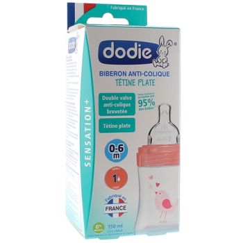 Biberon Sensation+ d&eacute;bit lent jardin 0-6mois Dodie- Biberon de 150ml