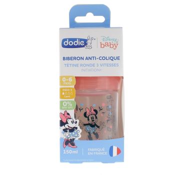 Biberon anti-colique Disney Baby Minnie 3 vitesses d&eacute;bit 1 0-6 mois Dodie - biberon de 150ml