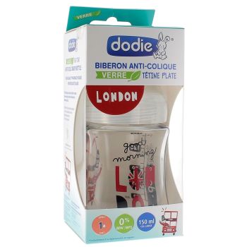 Biberon en verre anti-colique t&eacute;tine plate Dodie - 1 biberon en verre