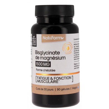 Bisglycinate de magn&eacute;sium 1500mg Nat&Form - pot de 90 g&eacute;lules
