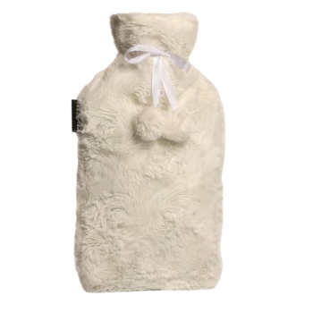 Bouillotte &agrave; eau avec housse pompons blancs Calindoo - bouillotte de 2L