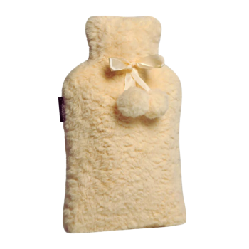 Bouillotte &agrave; eau avec housse pompons jaune Calindoo - bouillotte de 2L