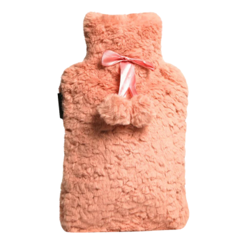 Bouillotte &agrave; eau avec housse pompons rose Calindoo - bouillotte de 2L