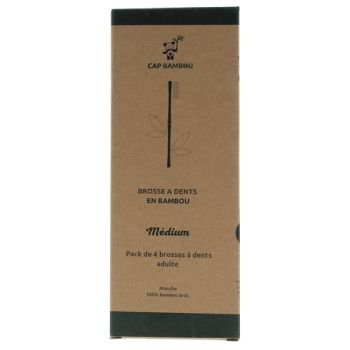 Brosse &agrave; dents adulte en bambou m&eacute;dium Cap Bambou - lot de 4 brosses &agrave; dents