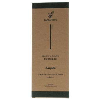 Brosse &agrave; dents adulte en bambou souple Cap Bambou - lot de 4 brosses &agrave; dents