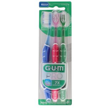 Brosse &agrave; dents medium PRO Gum - lot de 3 brosses &agrave; dents