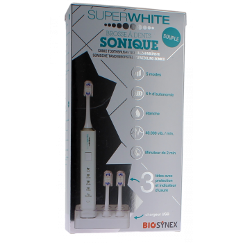 Brosse &agrave; dents sonique souple coloris blanc Superwhite - bo&icirc;te de 5 pi&egrave;ces