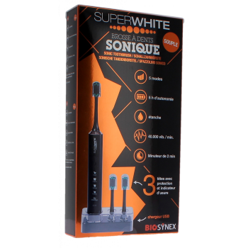 Brosse &agrave; dents sonique souple coloris noir Superwhite - bo&icirc;te de 5 pi&egrave;ces